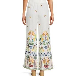 JOHNNY WAS Mixed Floral Printed Linen Wide Floral Leg Coordinating Pants